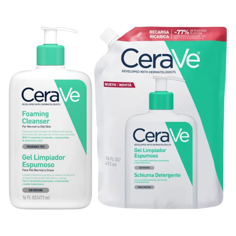 CeraVe Pack Gel Limpiador Espumoso (473 ml + Refill 473 ml) - Pack Ahorro